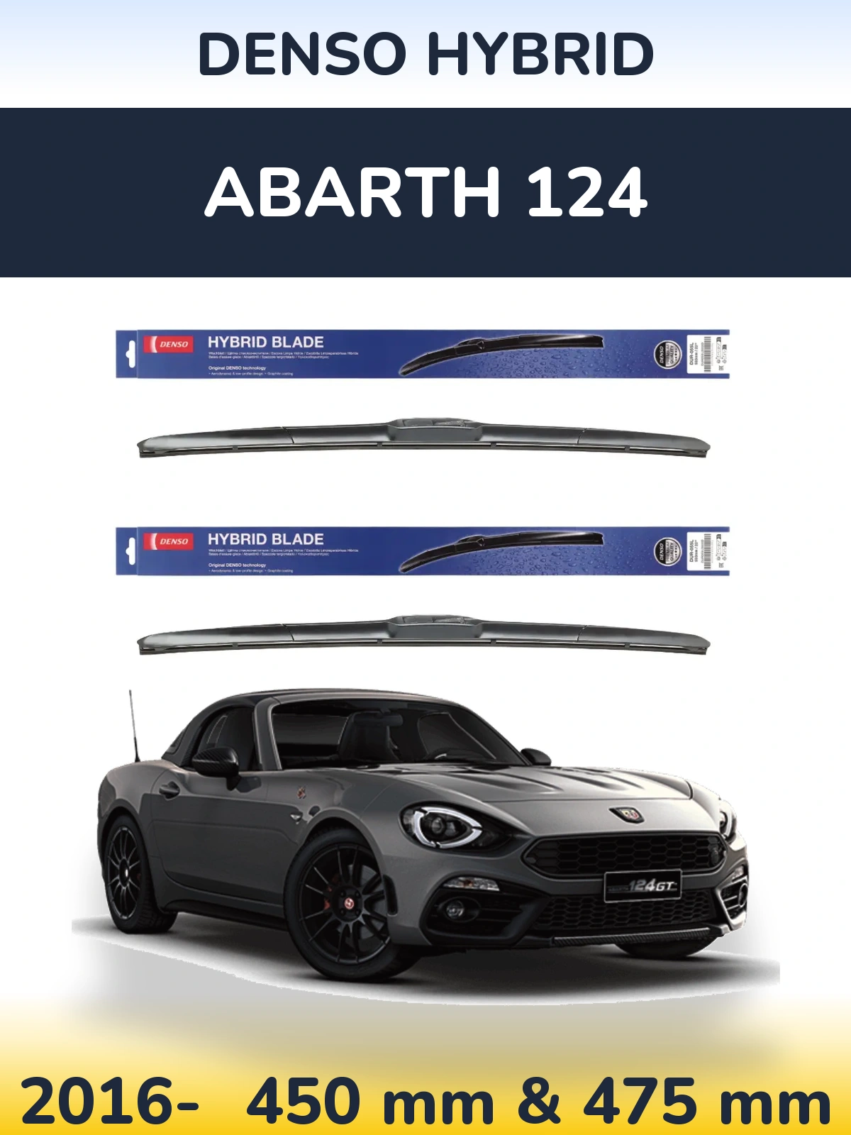 Комплект передних дворников Denso Hybrid 450 & 475 мм для Abarth 124 2016-2026