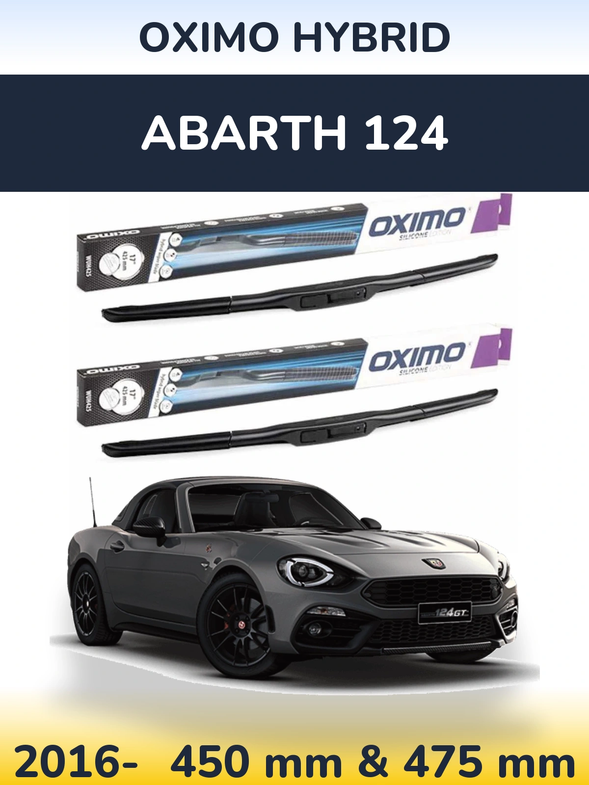 Комплект передних дворников Oximo Hybrid 450 & 475 мм для Abarth 124 2016-2026