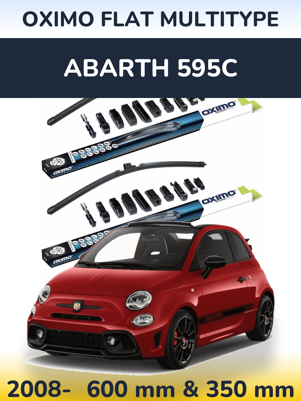Front wiper blade set Oximo Flat MultiTipoe 600 & 350 mm for Abarth 595C 2008-2026