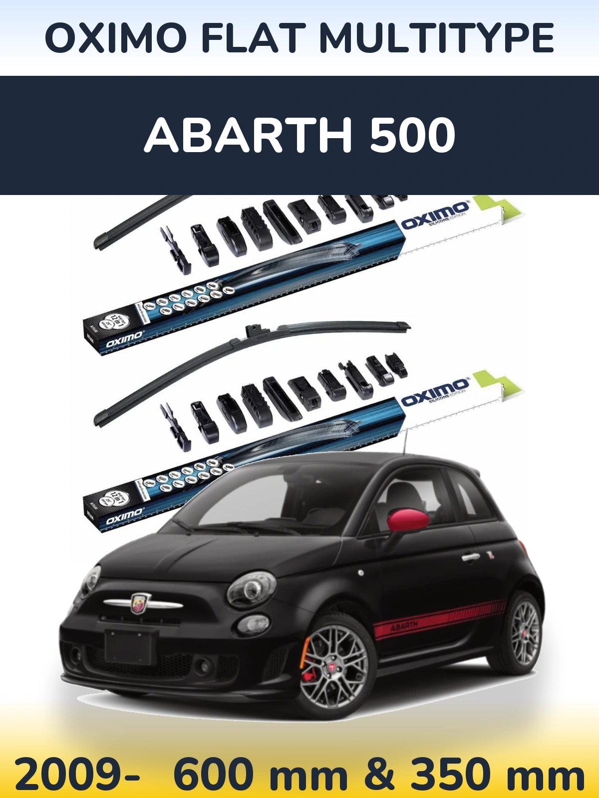 Front wiper blade set Oximo Flat MultiTipoe 600 & 350 mm for Abarth 500 2009-2026