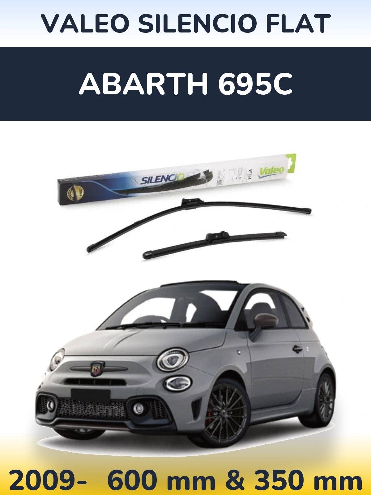 Front wiper blade set Valeo Silencio Flat 600 & 350 mm for Abarth 695C 2009-2026