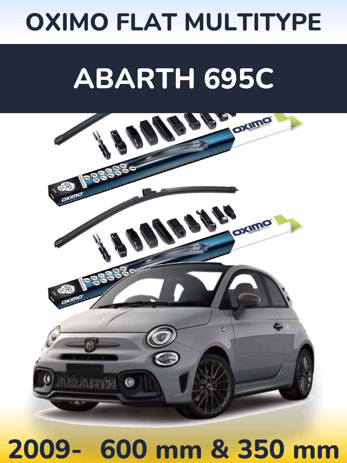 Front wiper blade set Oximo Flat MultiTipoe 600 & 350 mm for Abarth 695C 2009-2026