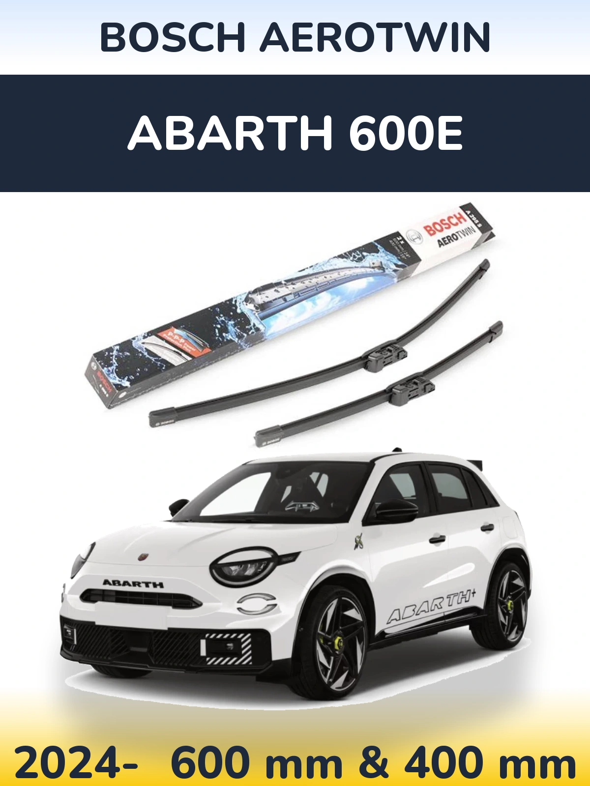 Front wiper blade set BOSCH AeroTwin 600 & 400 mm for Abarth 600e 2024-2026