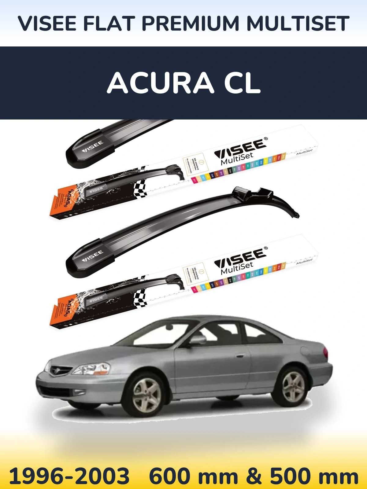 Front wiper blade set VISEE FLAT PREMIUM MultiSet 600 & 500 mm for Acura CL 1996-2003