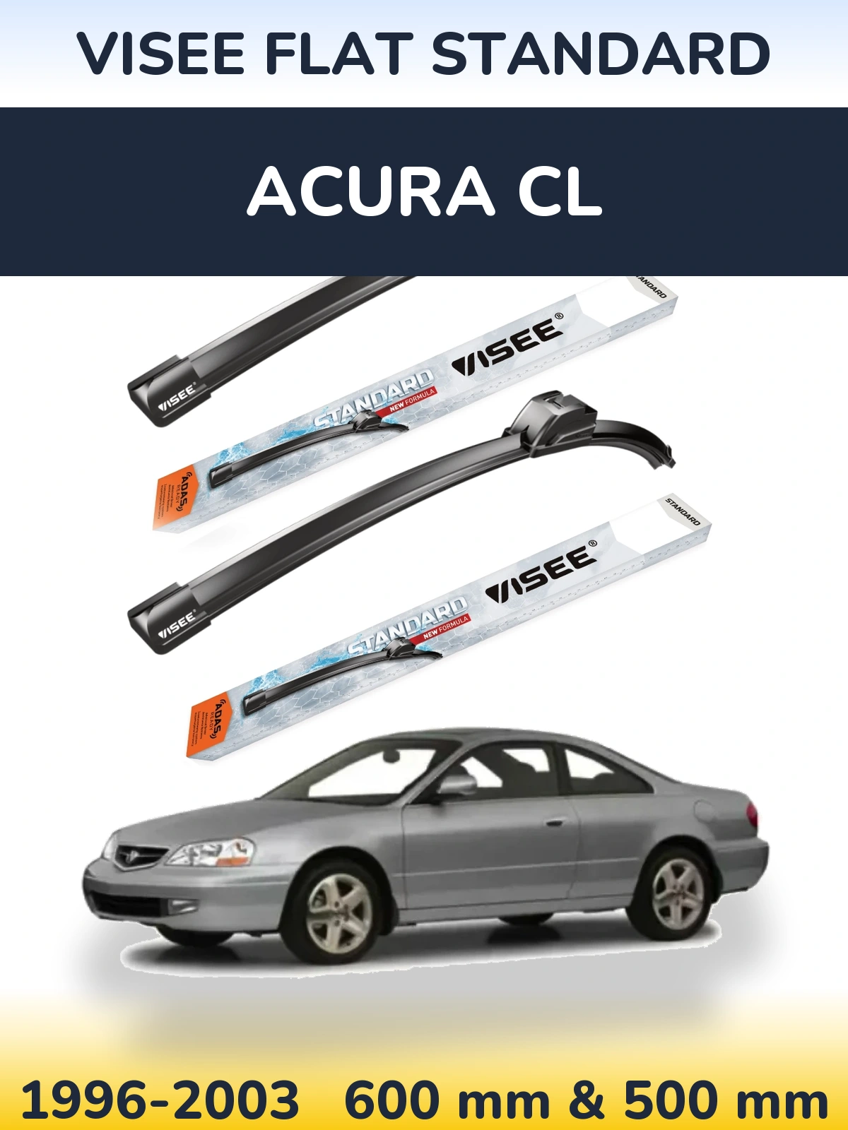 Front wiper blade set VISEE FLAT STANDARD 600 & 500 mm for Acura CL 1996-2003