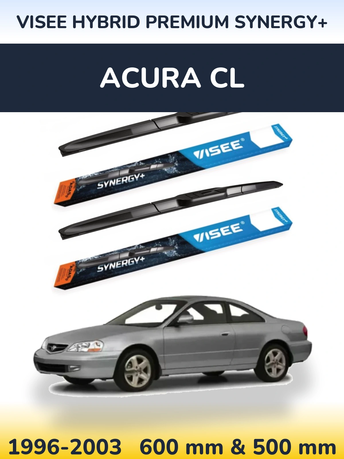 Front wiper blade set VISEE HYBRID PREMIUM SYNERGY+ 600 & 500 mm for Acura CL 1996-2003