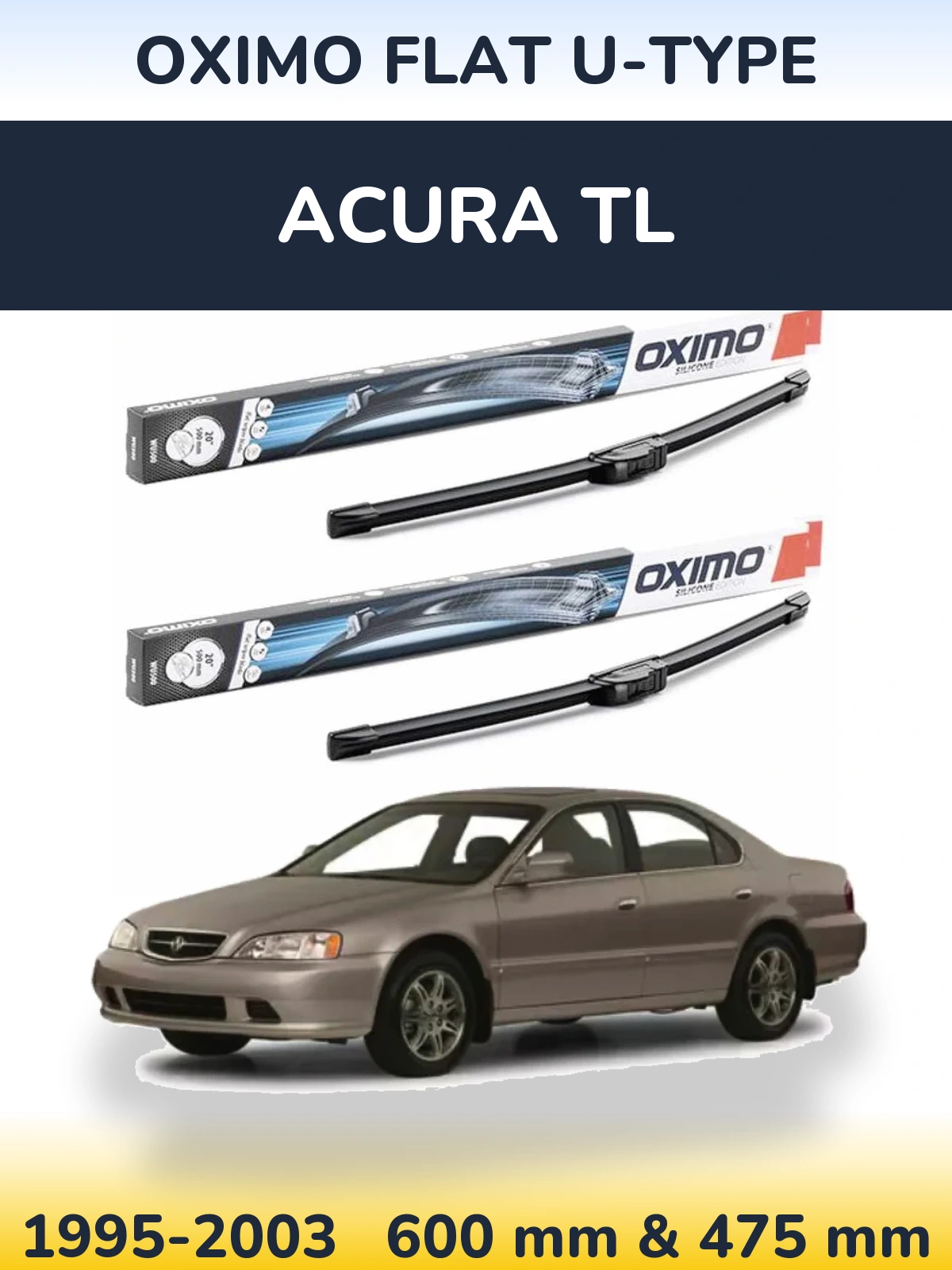 Комплект передніх щіток Oximo Flat U-type 600 & 475 мм для Acura TL 1995-2003