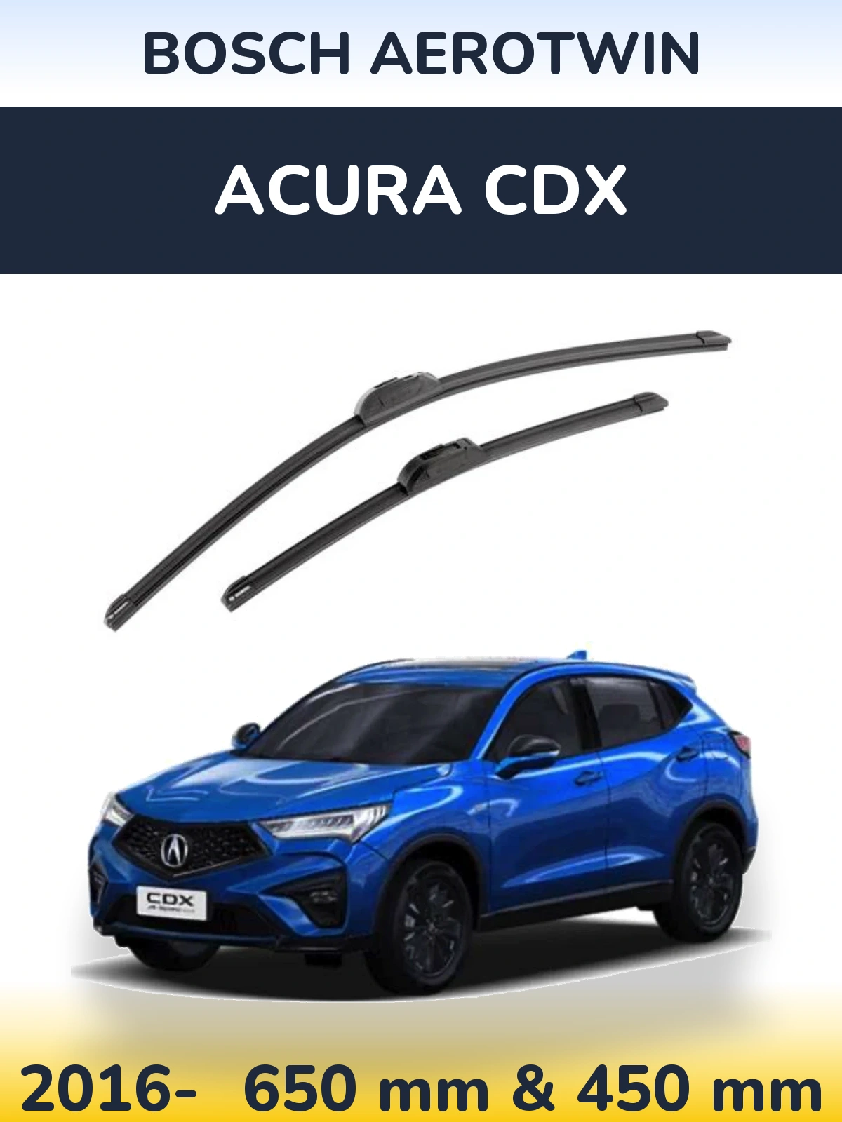 Front wiper blade set BOSCH AeroTwin 650 & 450 mm for Acura CDX 2016-2026