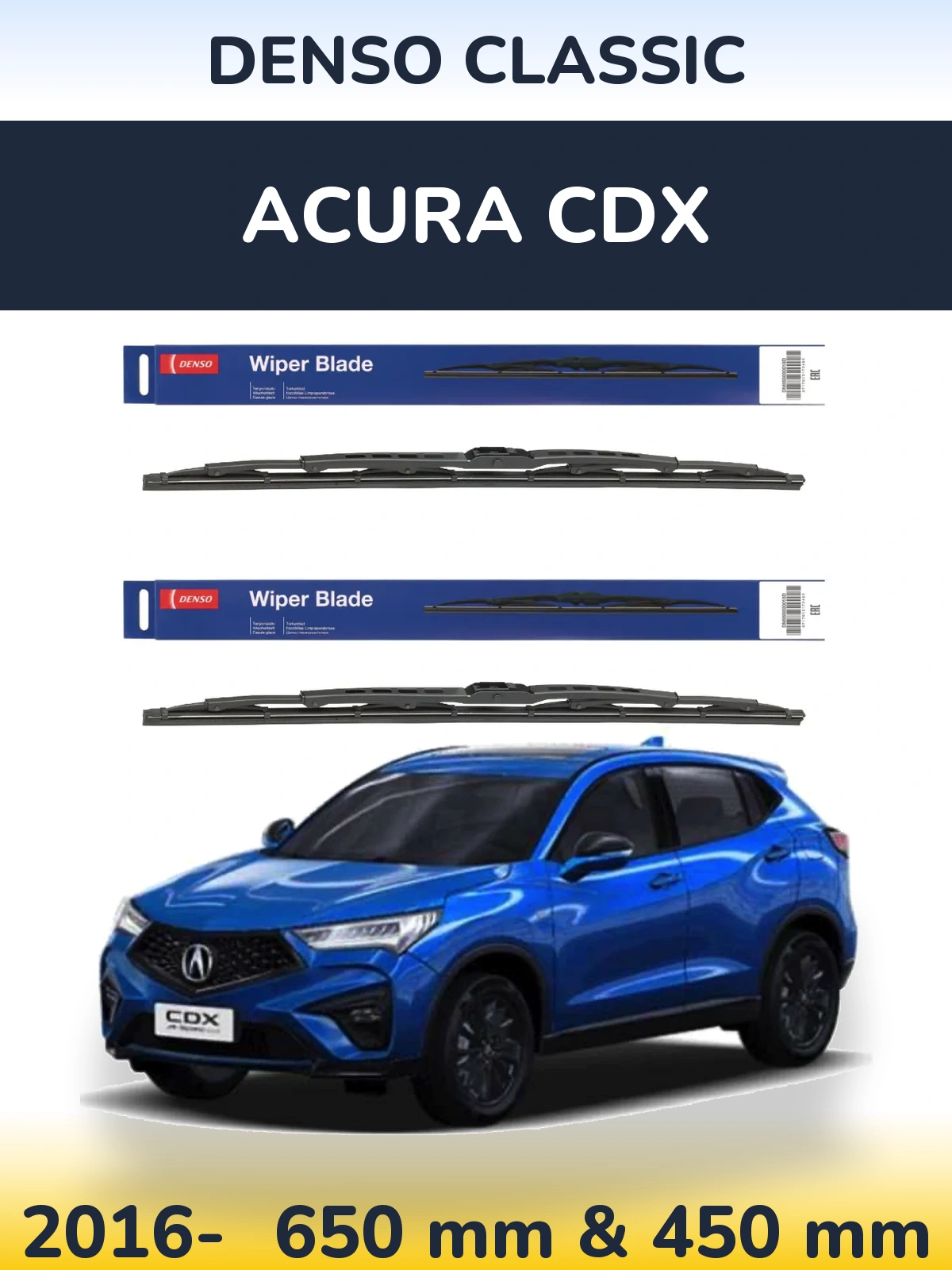 Комплект передних дворников Denso Classic 650 & 450 мм для Acura CDX 2016-2026