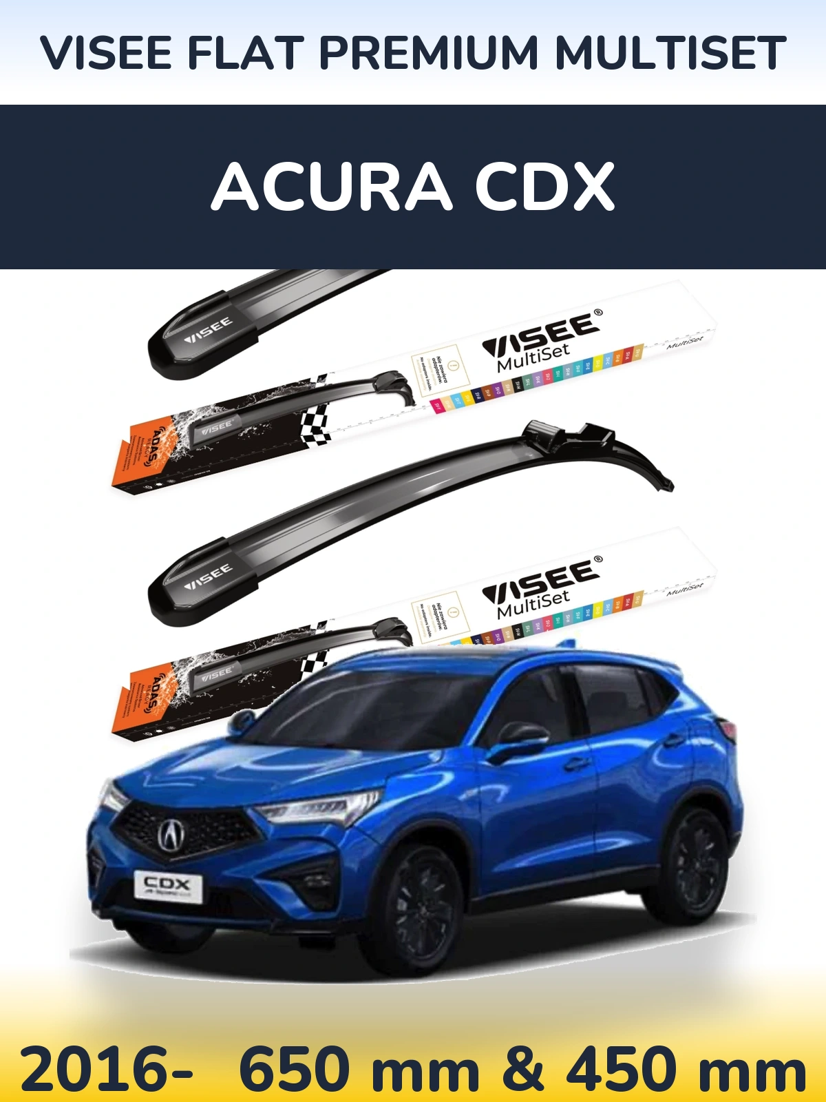 Комплект передніх щіток VISEE FLAT PREMIUM MultiSet 650 & 450 мм для Acura CDX 2016-2026