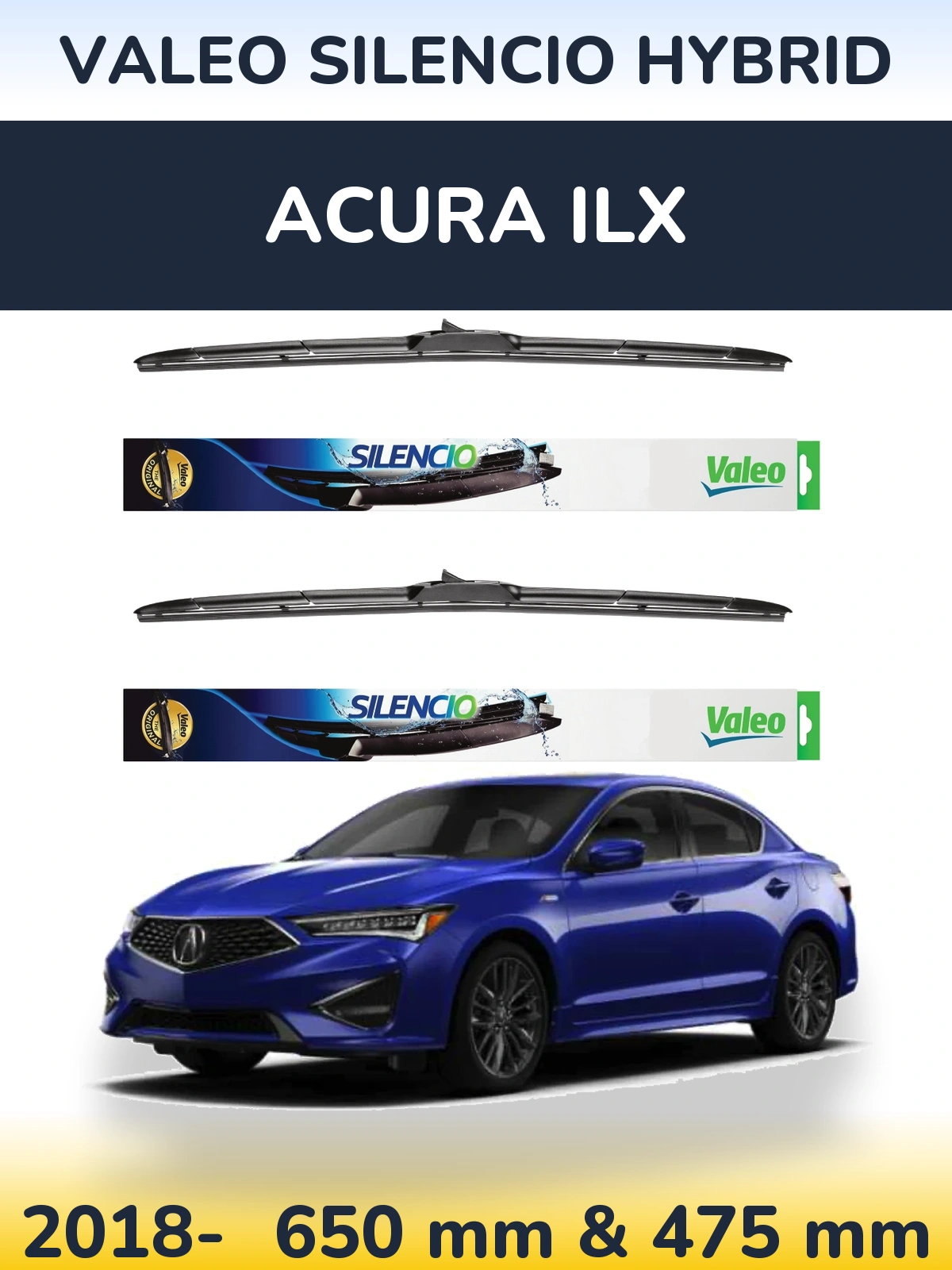 Комплект передних дворников Valeo Silencio Hybrid 650 & 475 мм для Acura ILX 2018-2026