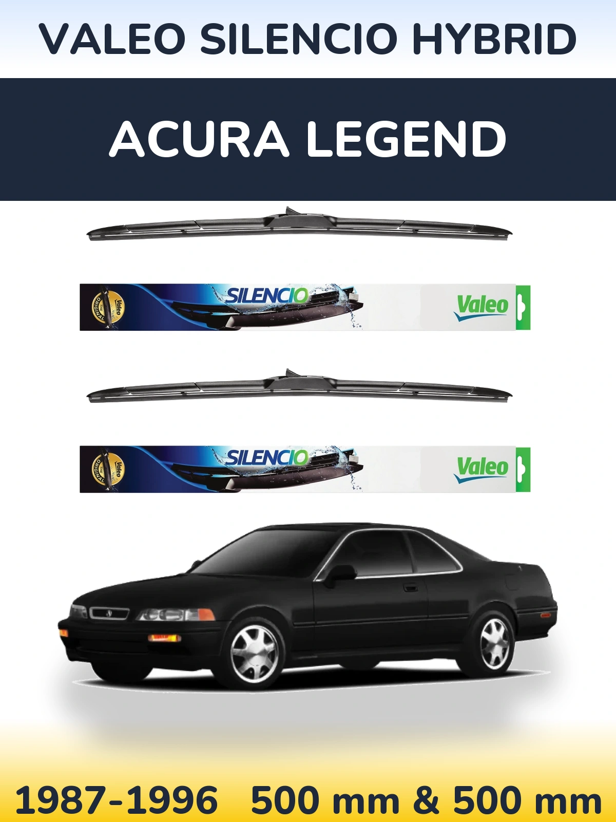 Комплект передних дворников Valeo Silencio Hybrid 500 & 500 мм для Acura Legend 1987-1996