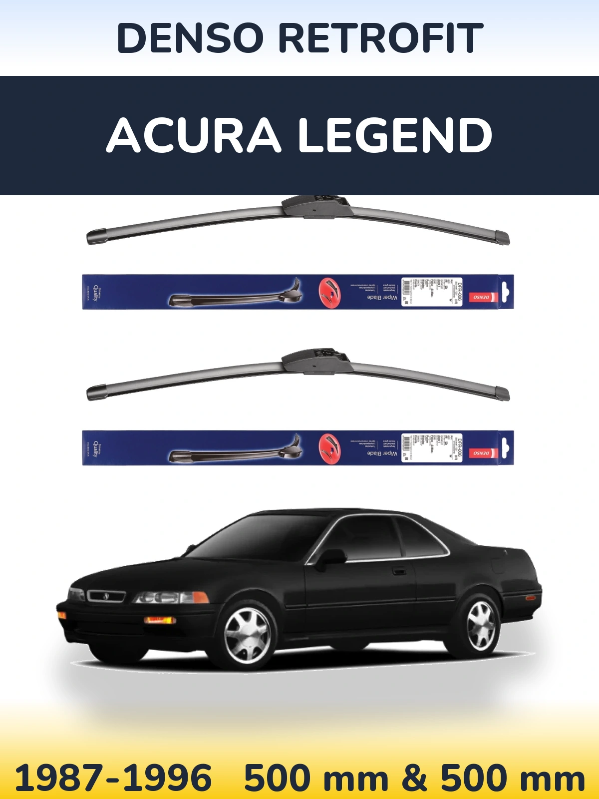 Front wiper blade set Denso Retrofit 500 & 500 mm for Acura Legend 1987-1996