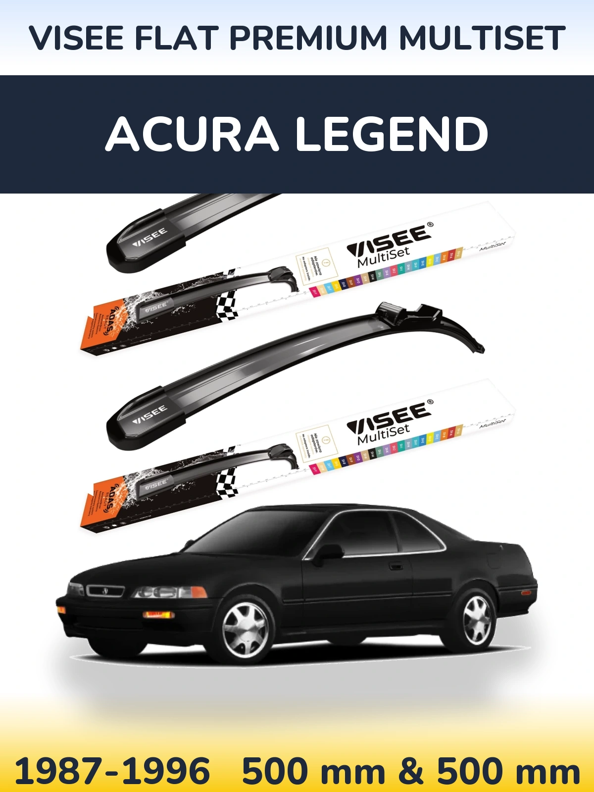 Комплект передних дворников VISEE FLAT PREMIUM MultiSet 500 & 500 мм для Acura Legend 1987-1996