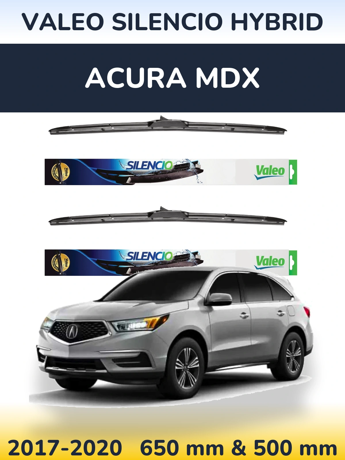 Комплект передних дворников Valeo Silencio Hybrid 650 & 500 мм для Acura MDX 2017-2020