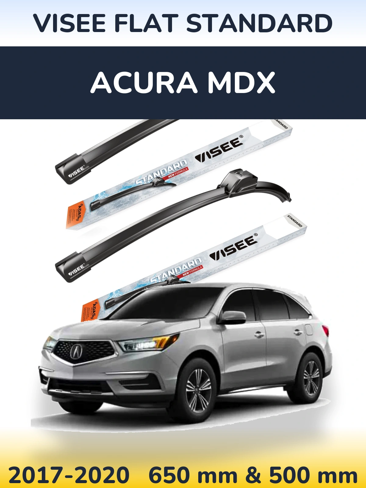 Комплект передніх щіток VISEE FLAT STANDARD 650 & 500 мм для Acura MDX 2017-2020