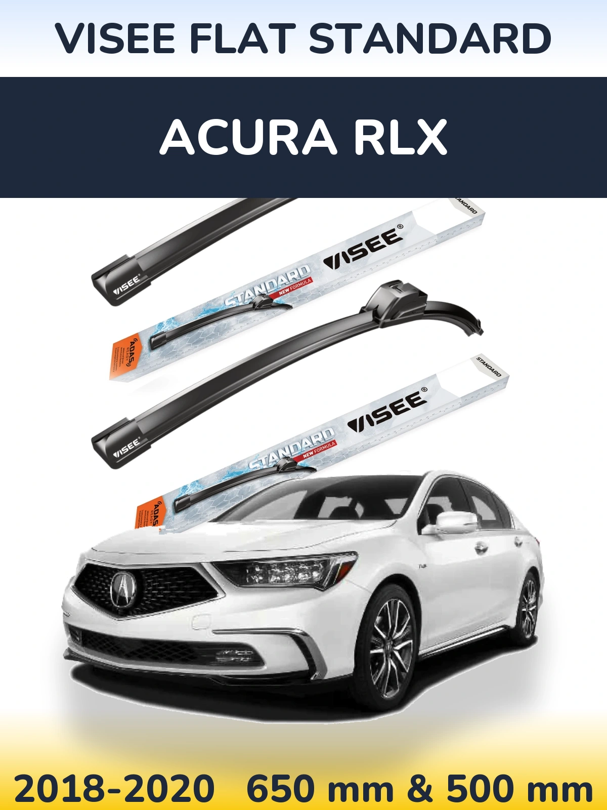 Комплект передних дворников VISEE FLAT STANDARD 650 & 500 мм для Acura RLX 2018-2020