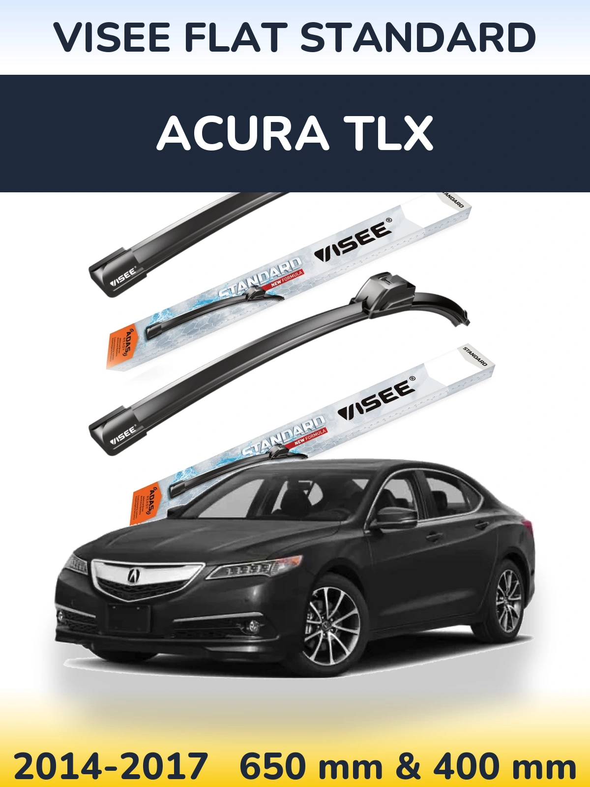 Front wiper blade set VISEE FLAT STANDARD 650 & 400 mm for Acura TLX 2014-2017