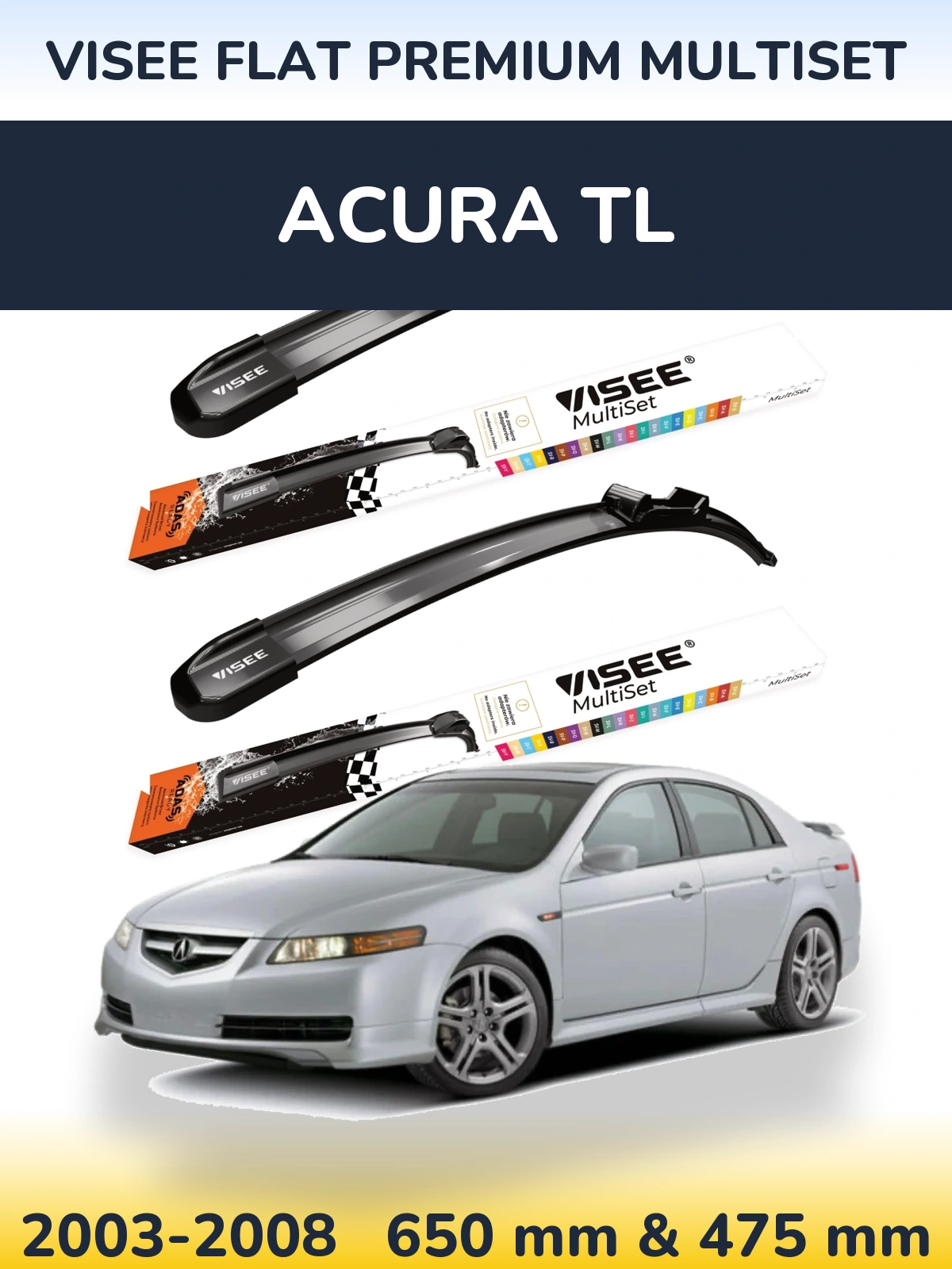 Front wiper blade set VISEE FLAT PREMIUM MultiSet 650 & 475 mm for Acura TL 2003-2008