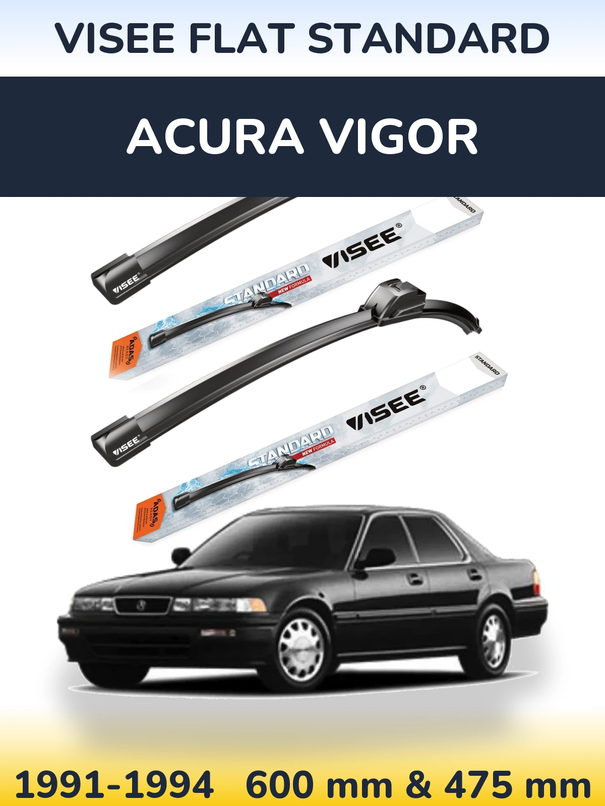 Комплект передних дворников VISEE FLAT STANDARD 600 & 475 мм для Acura Vigor 1991-1994