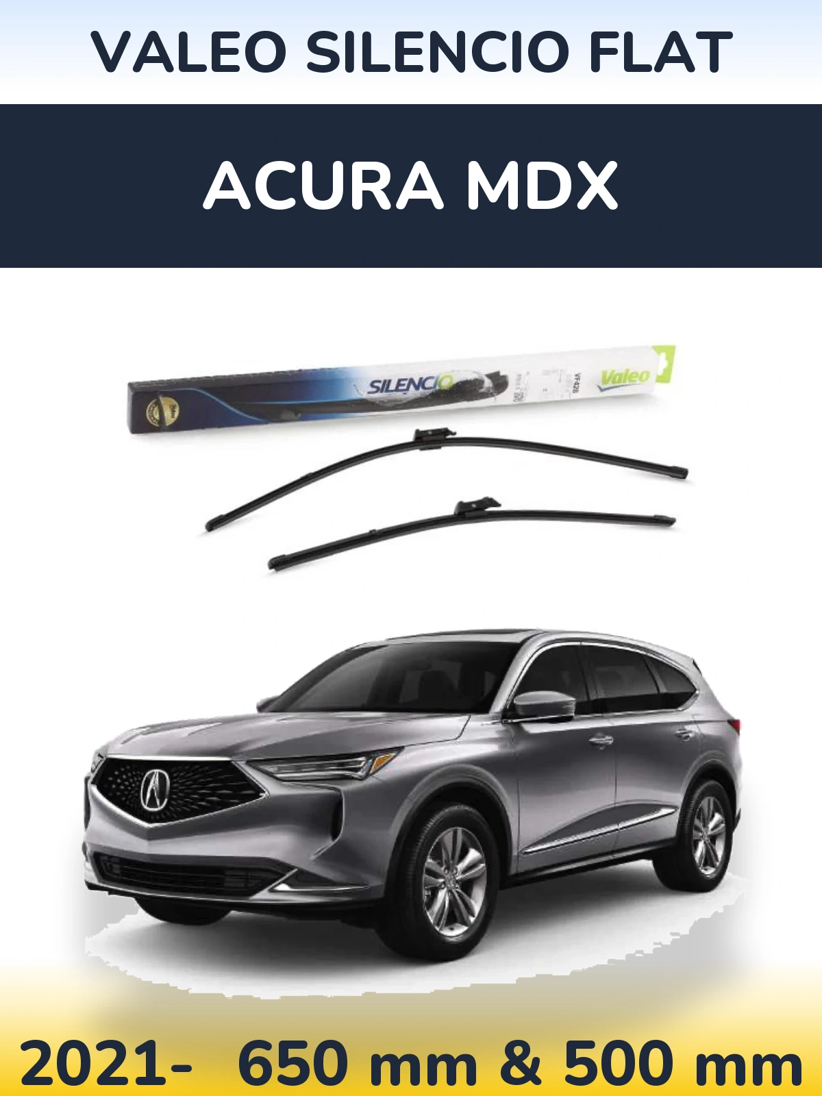 Front wiper blade set Valeo Silencio Flat 650 & 500 mm for Acura MDX 2021-2026