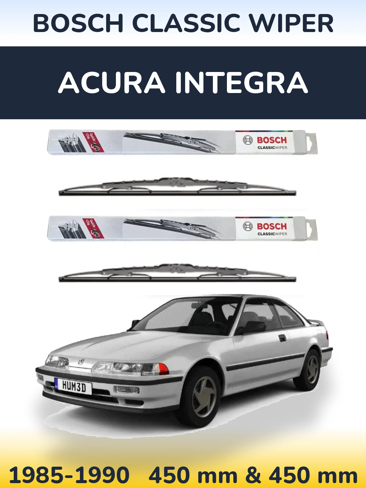 Front wiper blade set BOSCH Classic Wiper 450 & 450 mm for Acura Integra 1985-1990