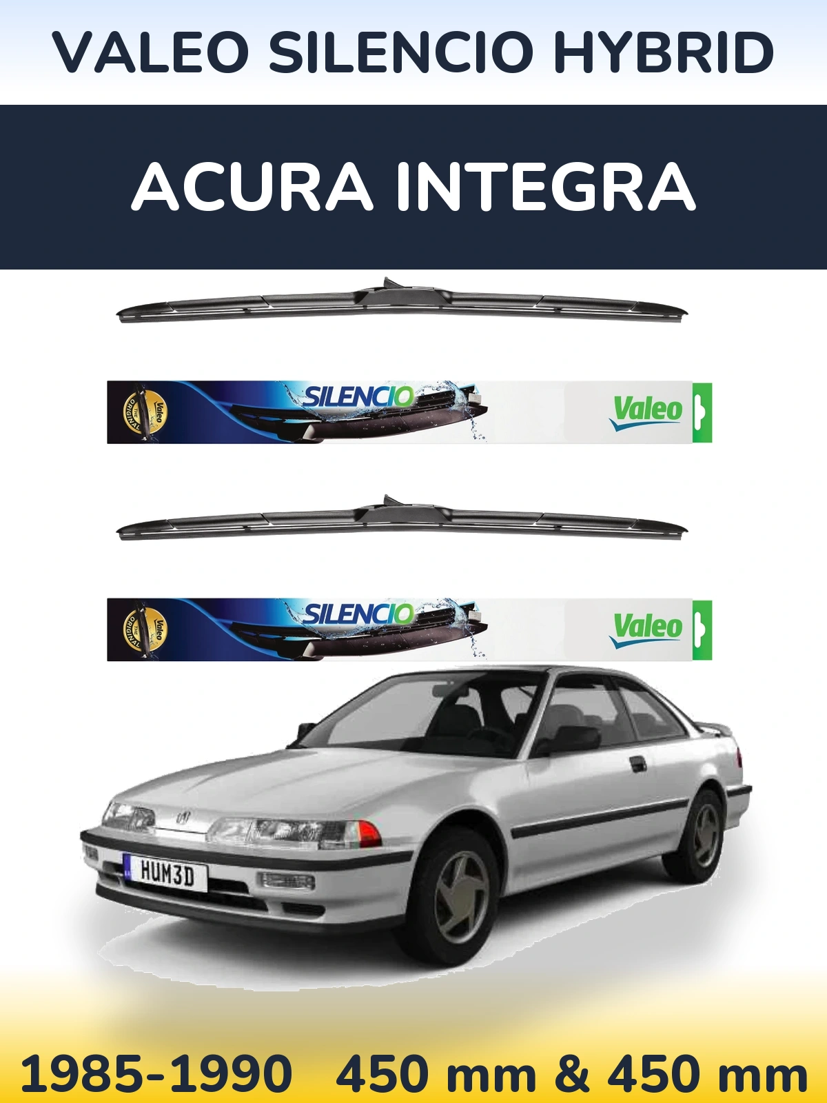 Front wiper blade set Valeo Silencio Hybrid 450 & 450 mm for Acura Integra 1985-1990