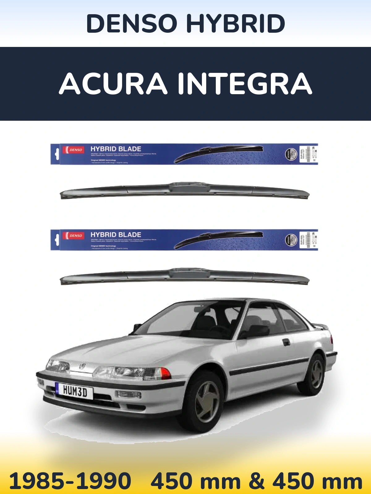 Front wiper blade set Denso Hybrid 450 & 450 mm for Acura Integra 1985-1990