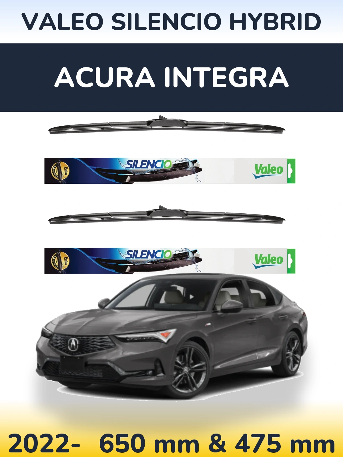 Комплект передніх щіток Valeo Silencio Hybrid 650 & 475 мм для Acura Integra 2022-2026
