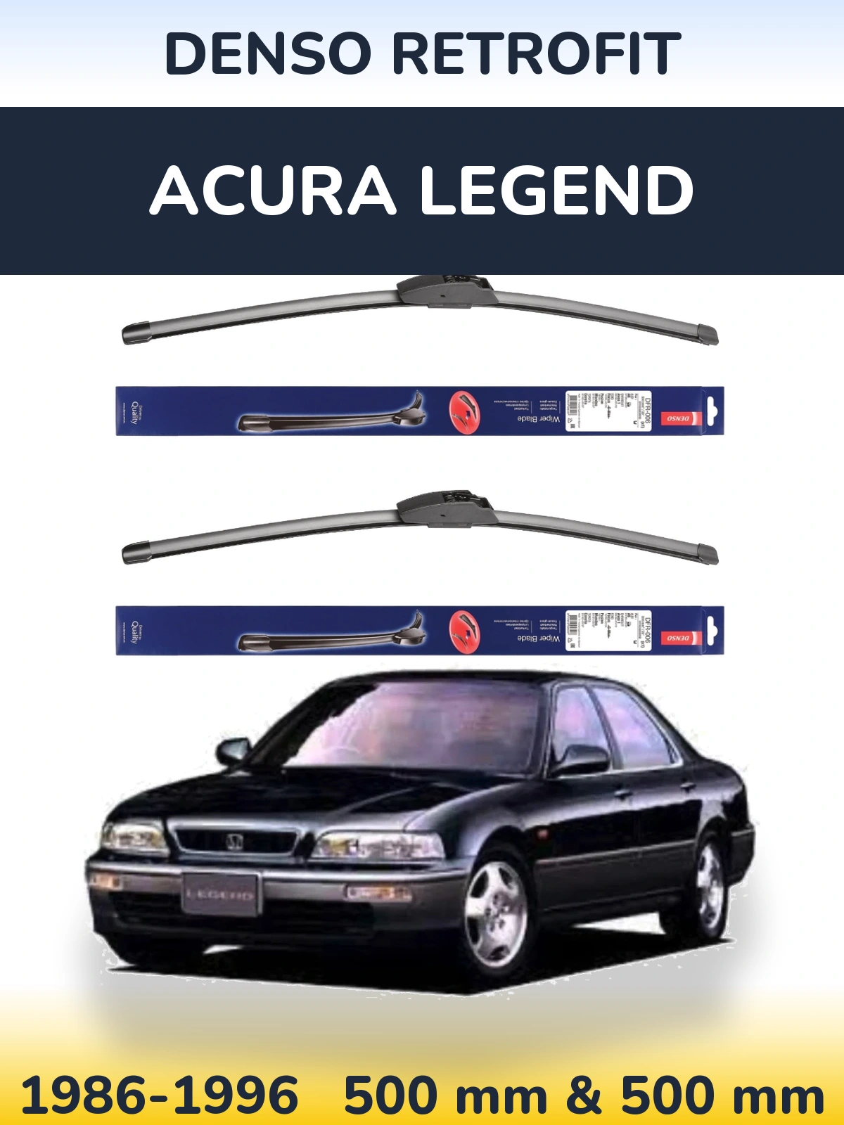 Front wiper blade set Denso Retrofit 500 & 500 mm for Acura Legend 1986-1996