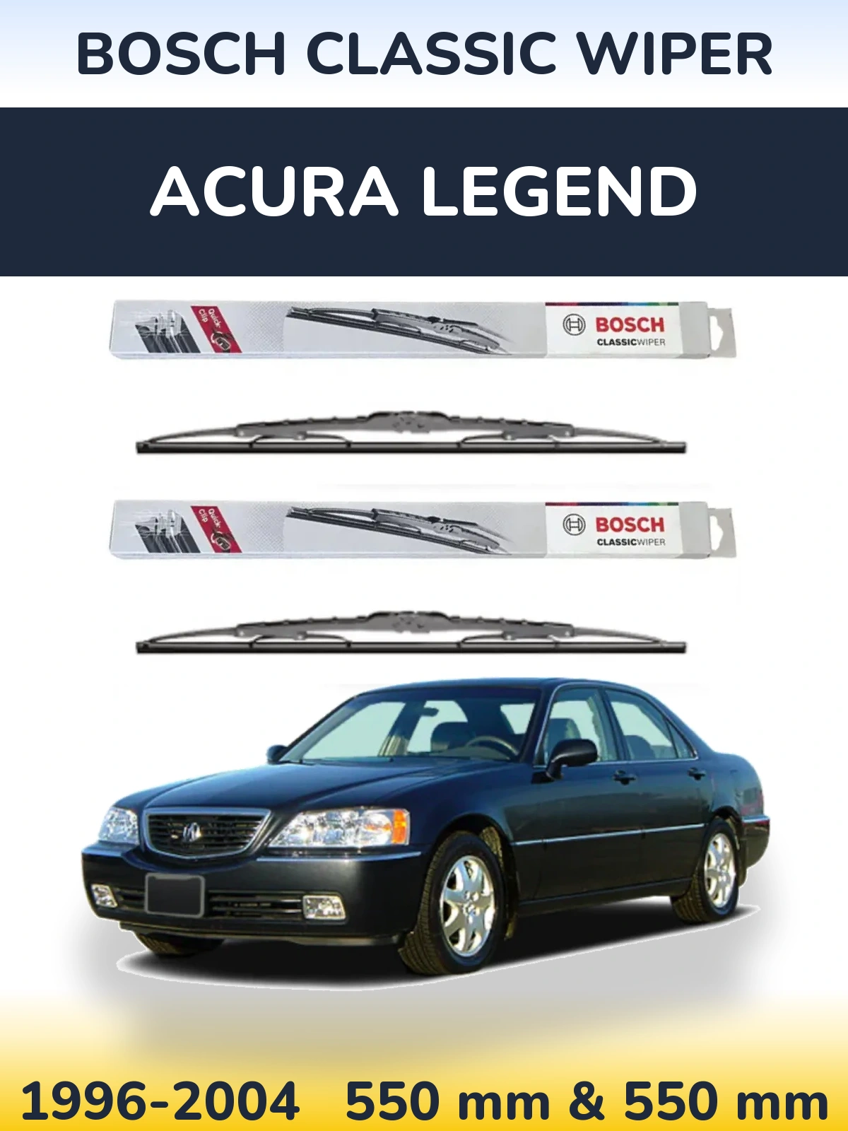 Front wiper blade set BOSCH Classic Wiper 550 & 550 mm for Acura Legend 1996-2004