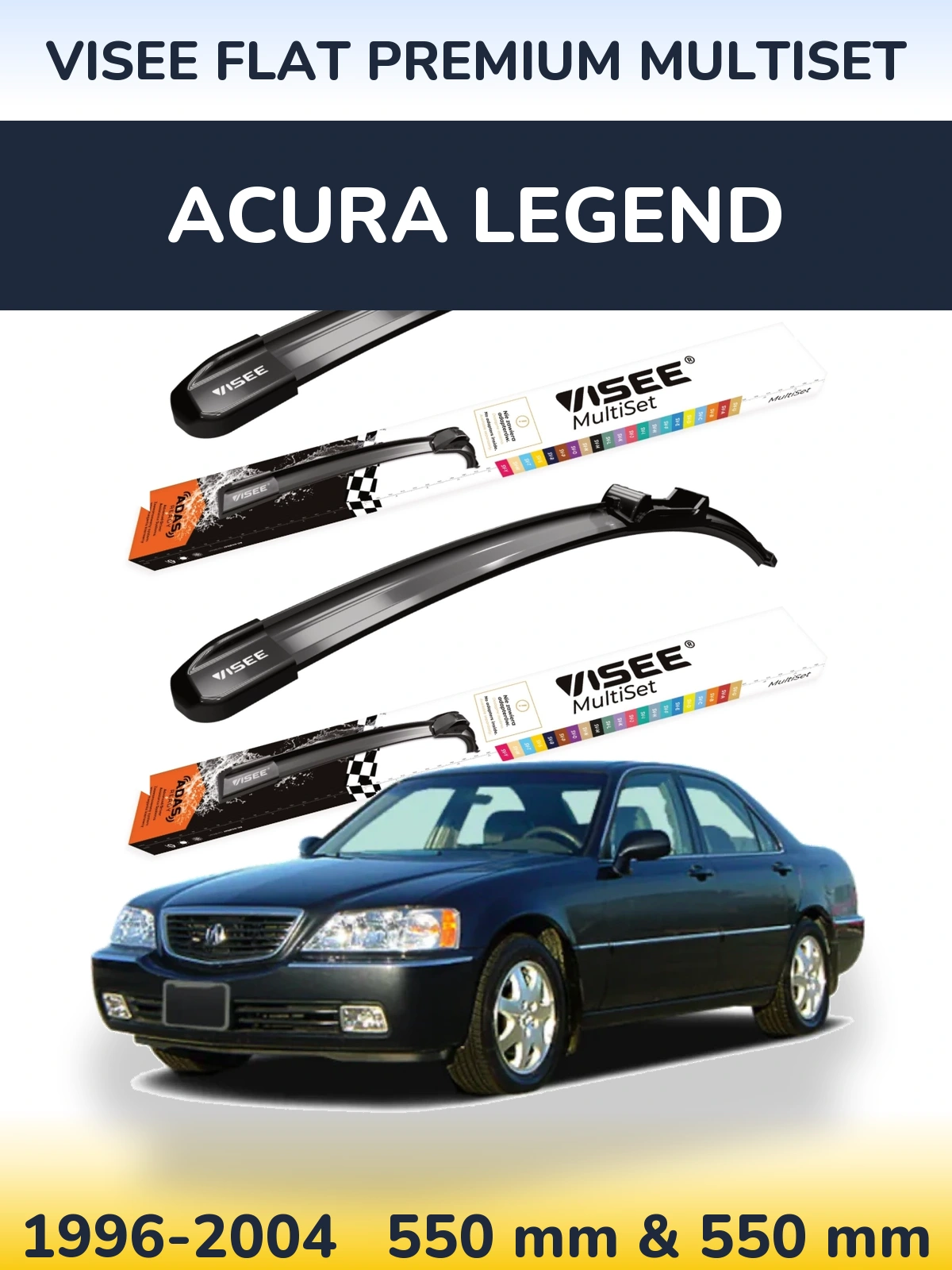 Front wiper blade set VISEE FLAT PREMIUM MultiSet 550 & 550 mm for Acura Legend 1996-2004