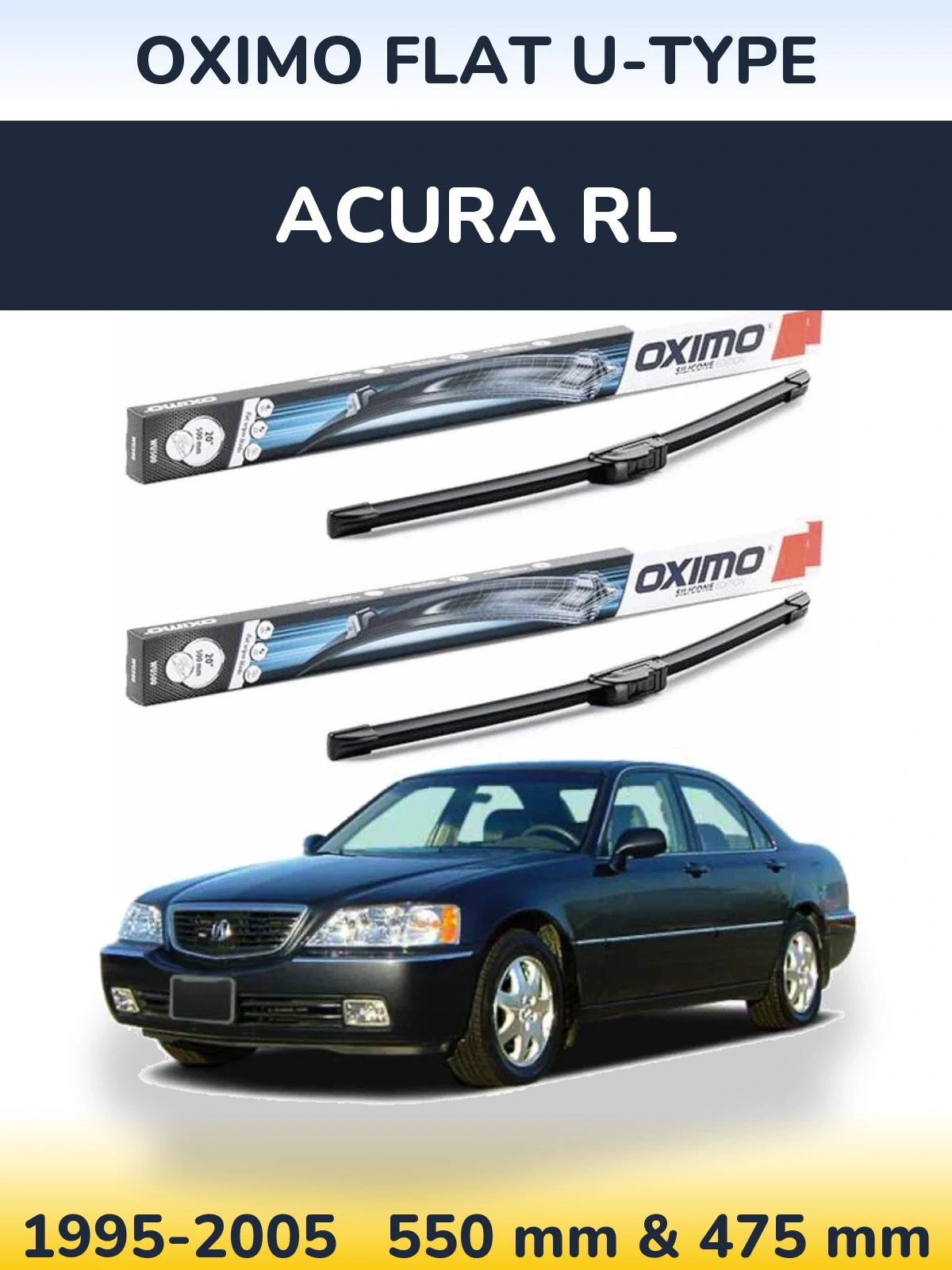 Front wiper blade set Oximo Flat U-type 550 & 475 mm for Acura RL 1995-2005