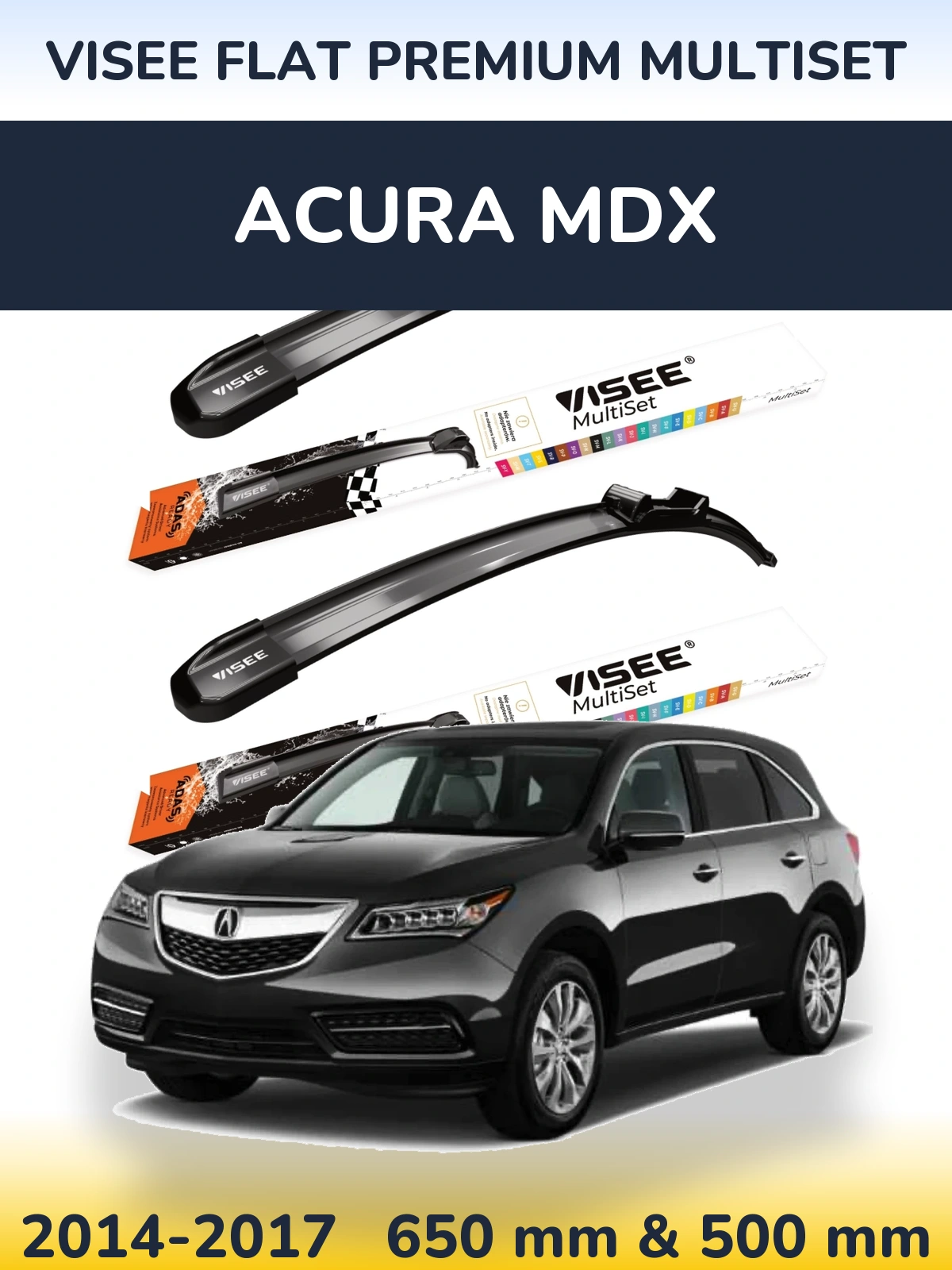 Комплект передних дворников VISEE FLAT PREMIUM MultiSet 650 & 500 мм для Acura MDX 2014-2017