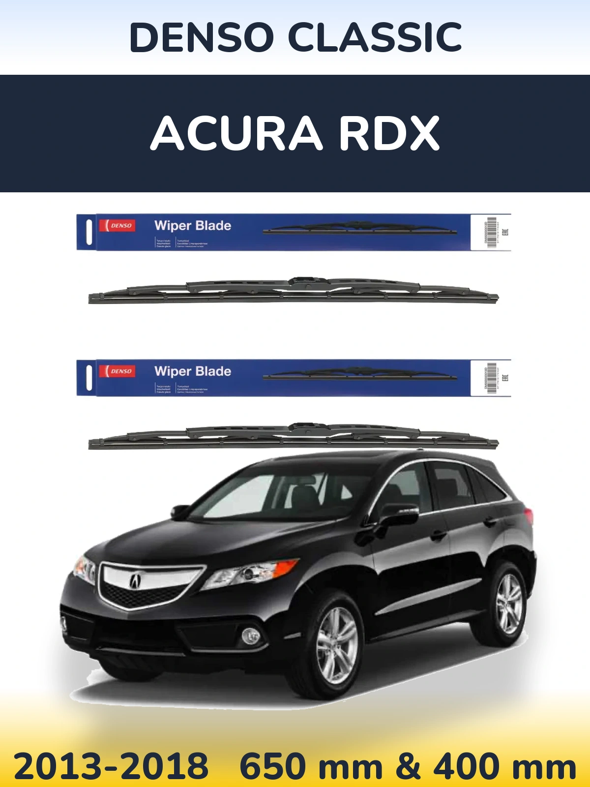 Front wiper blade set Denso Classic 650 & 400 mm for Acura RDX 2013-2018