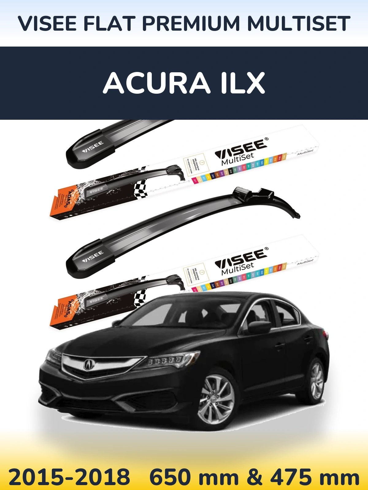 Комплект передніх щіток VISEE FLAT PREMIUM MultiSet 650 & 475 мм для Acura ILX 2015-2018
