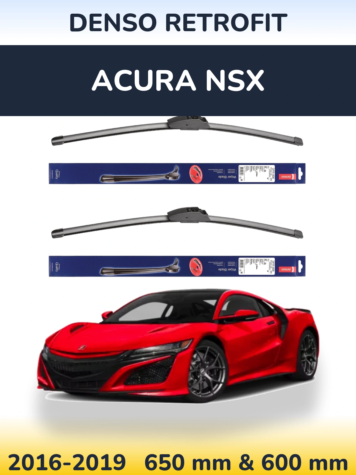 Front wiper blade set Denso Retrofit 650 & 600 mm for Acura NSX 2016-2019