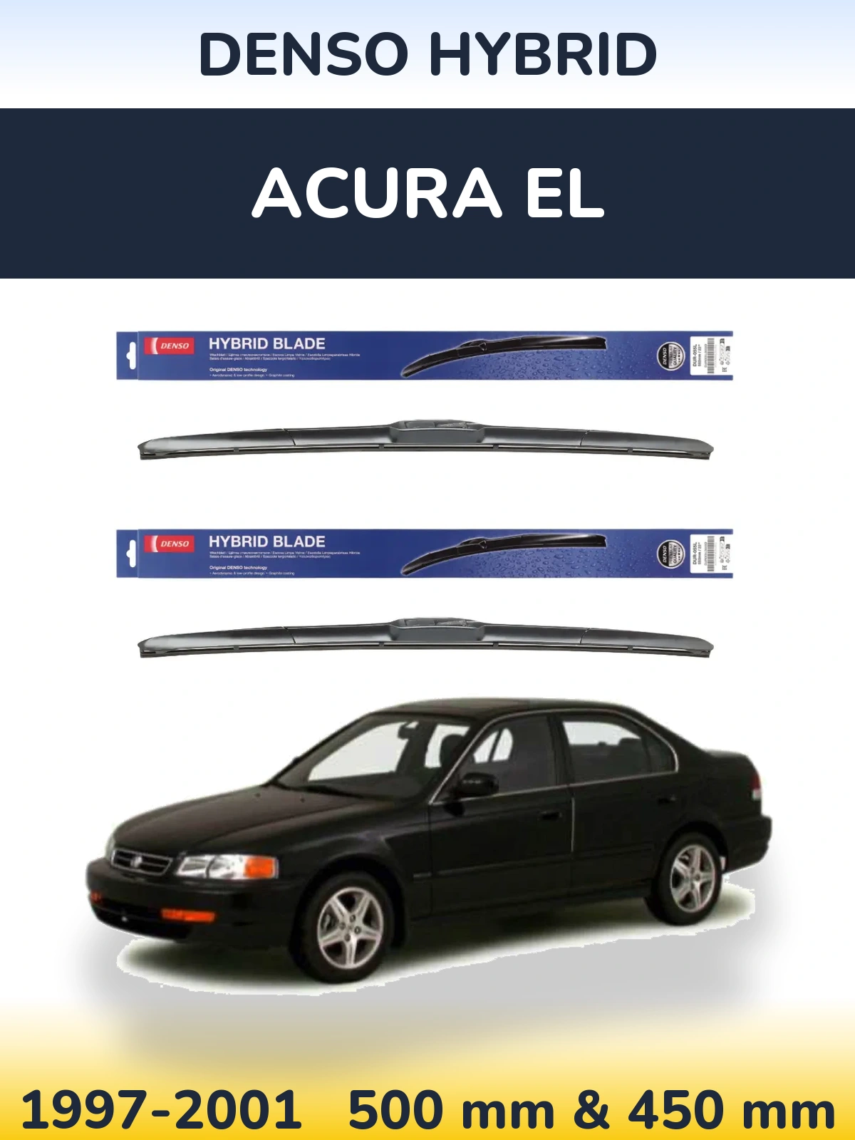 Front wiper blade set Denso Hybrid 500 & 450 mm for Acura EL 1997-2001