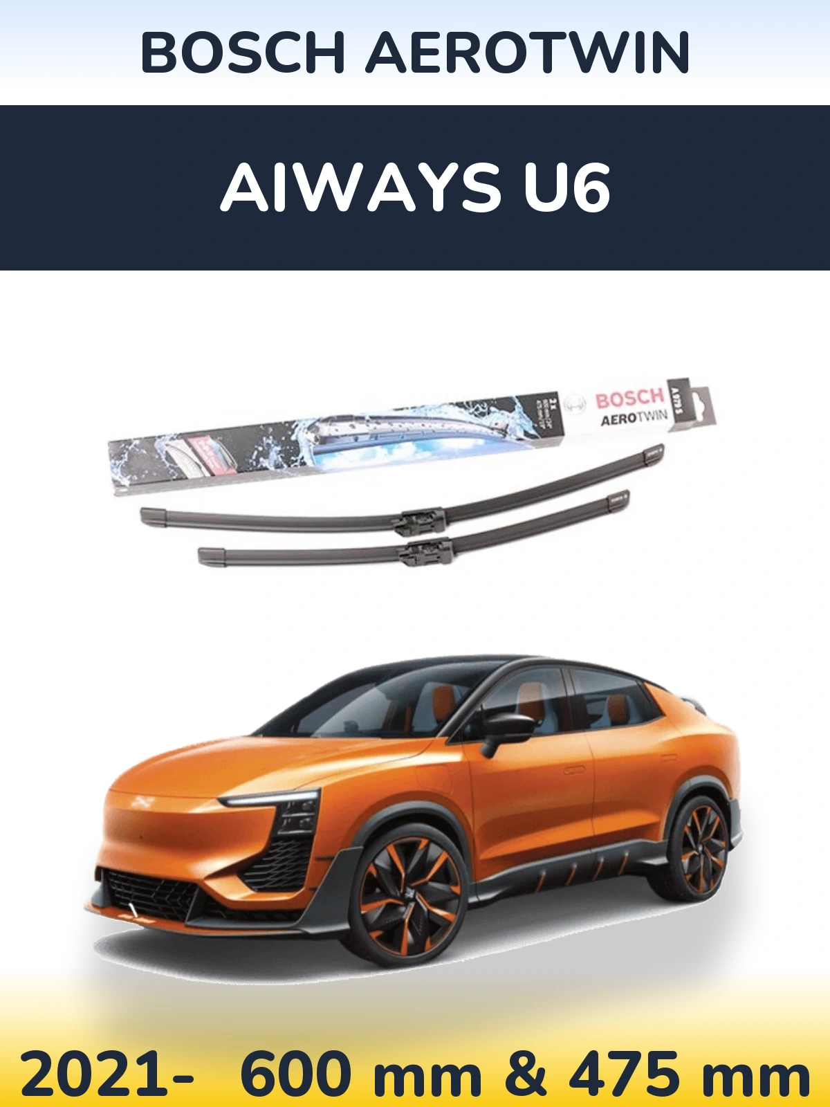 Комплект передніх щіток BOSCH AeroTwin 600 & 475 мм для Aiways U6 2021-2026