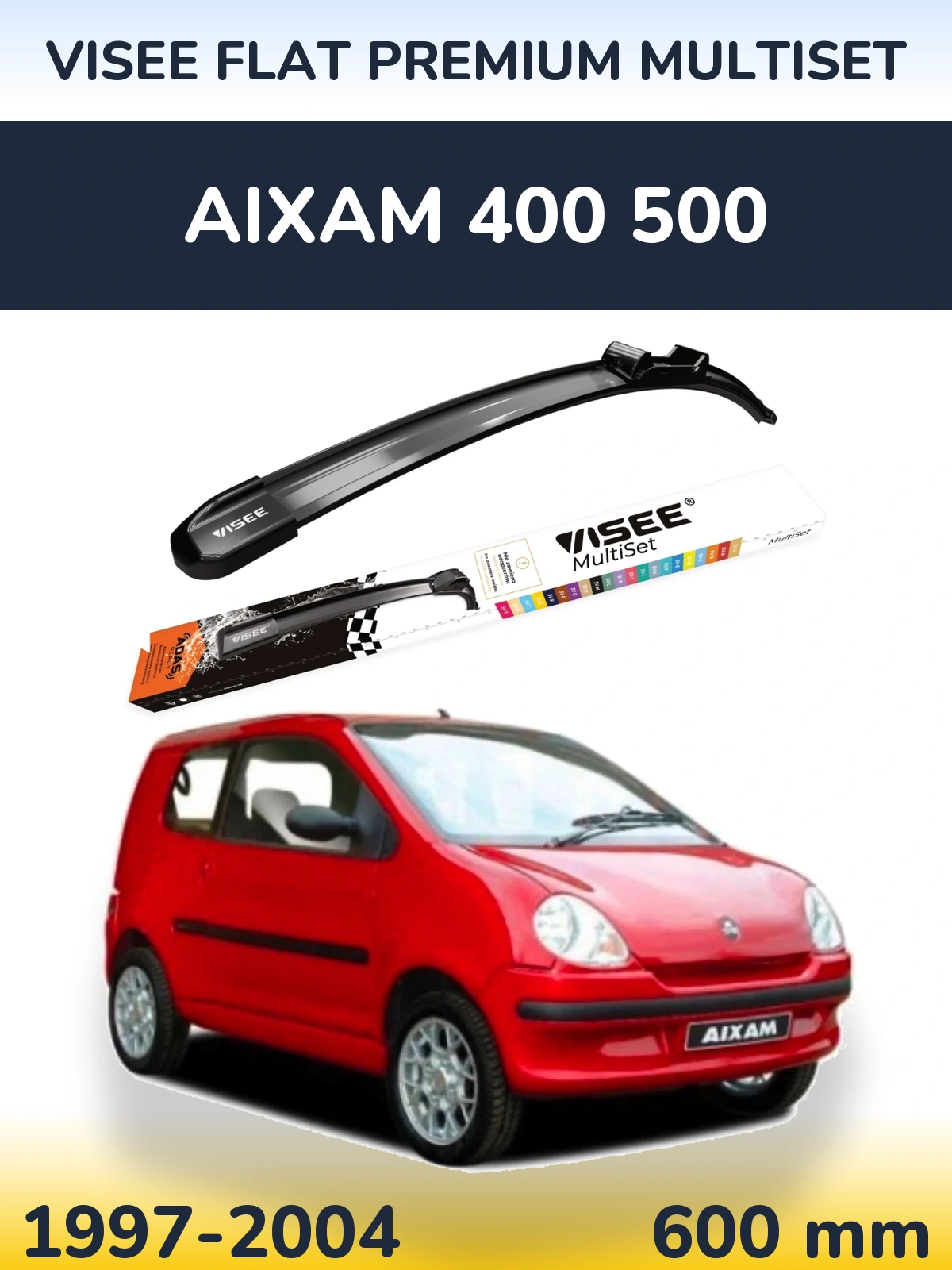 Front wiper blade VISEE FLAT PREMIUM MultiSet 600 mm for Aixam 400 500 1997-2004