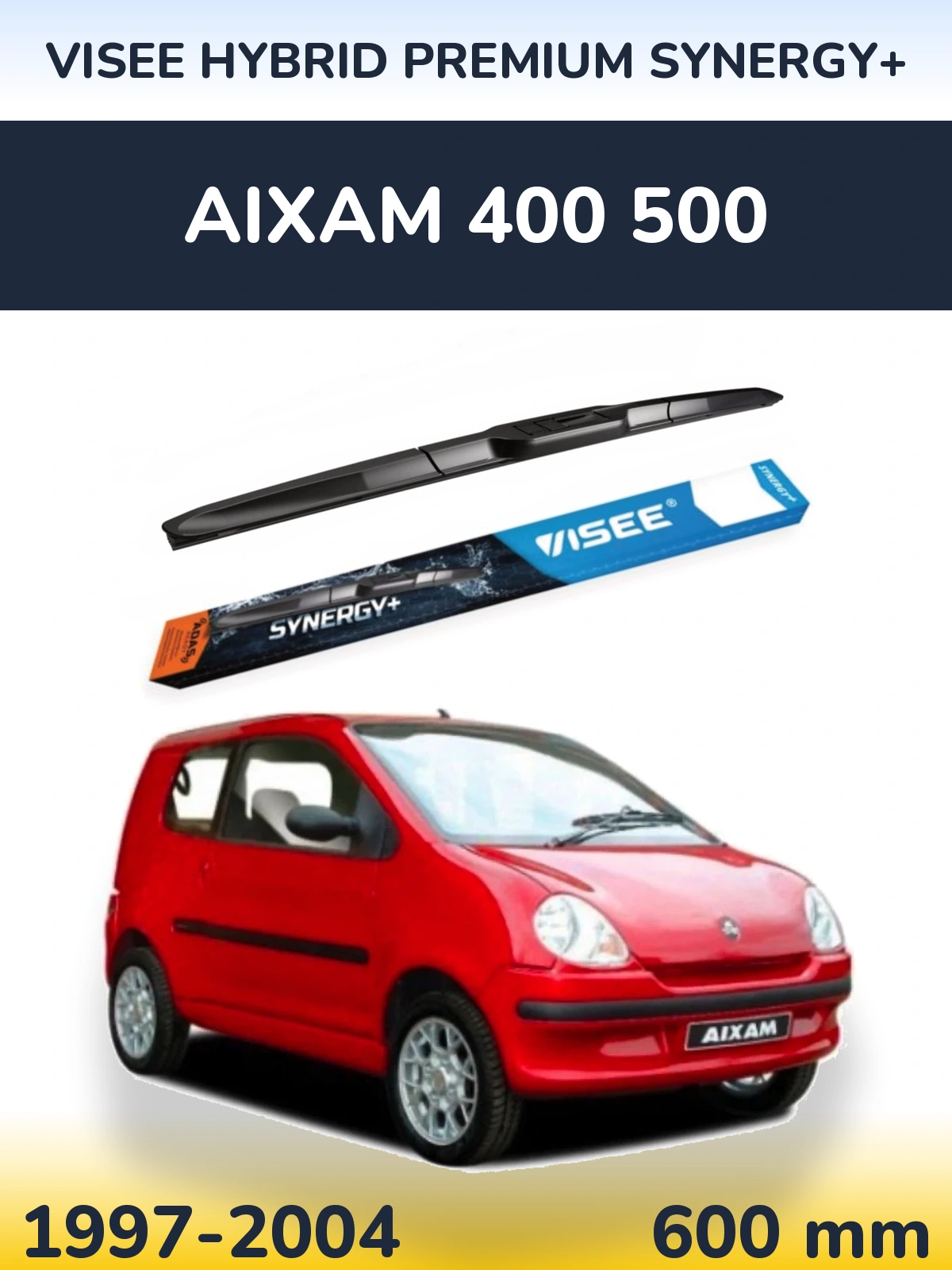 Front wiper blade VISEE HYBRID PREMIUM SYNERGY+ 600 mm for Aixam 400 500 1997-2004