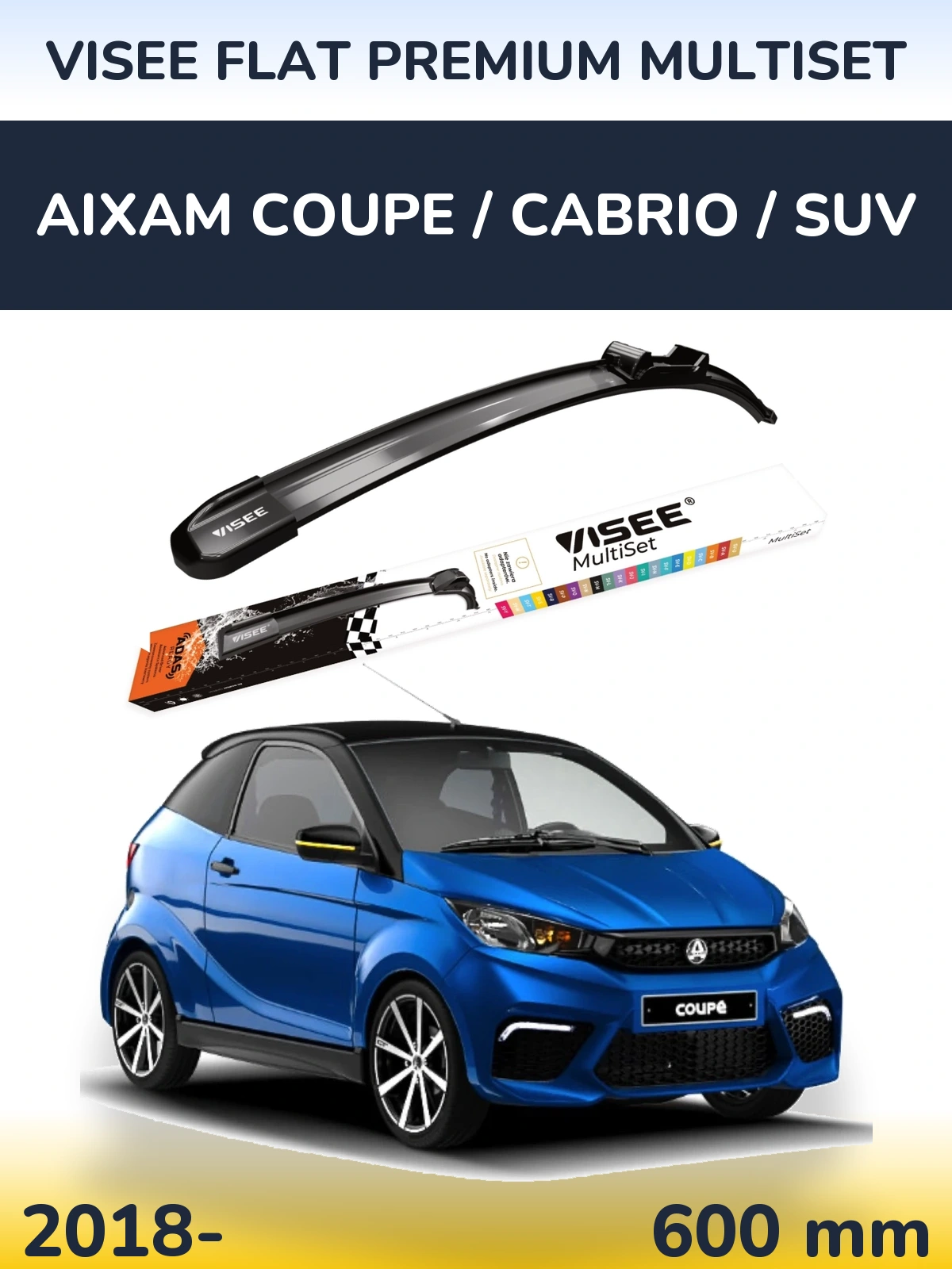 Передний дворник VISEE FLAT PREMIUM MultiSet 600 мм для Aixam Coupe / Cabrio / SUV 2018-2026