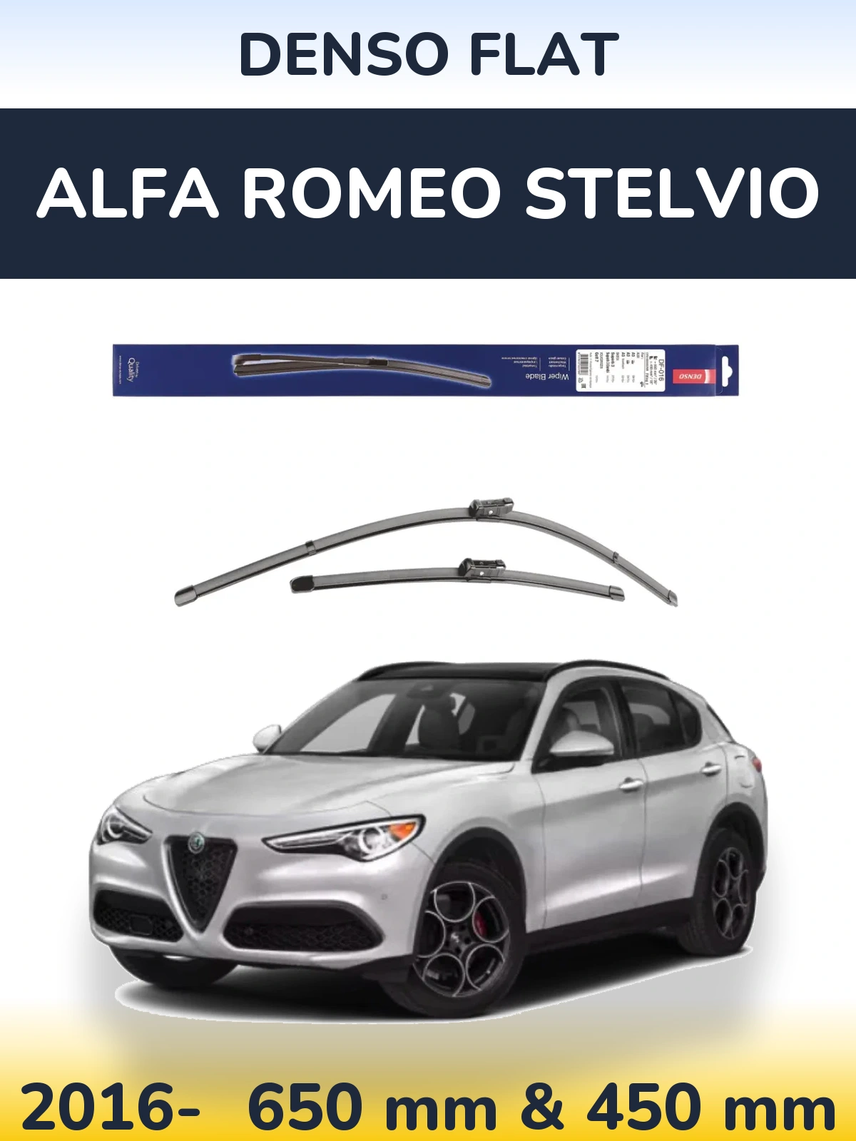 Front wiper blade set Denso Flat 650 & 450 mm for Alfa Romeo Stelvio 2016-2026