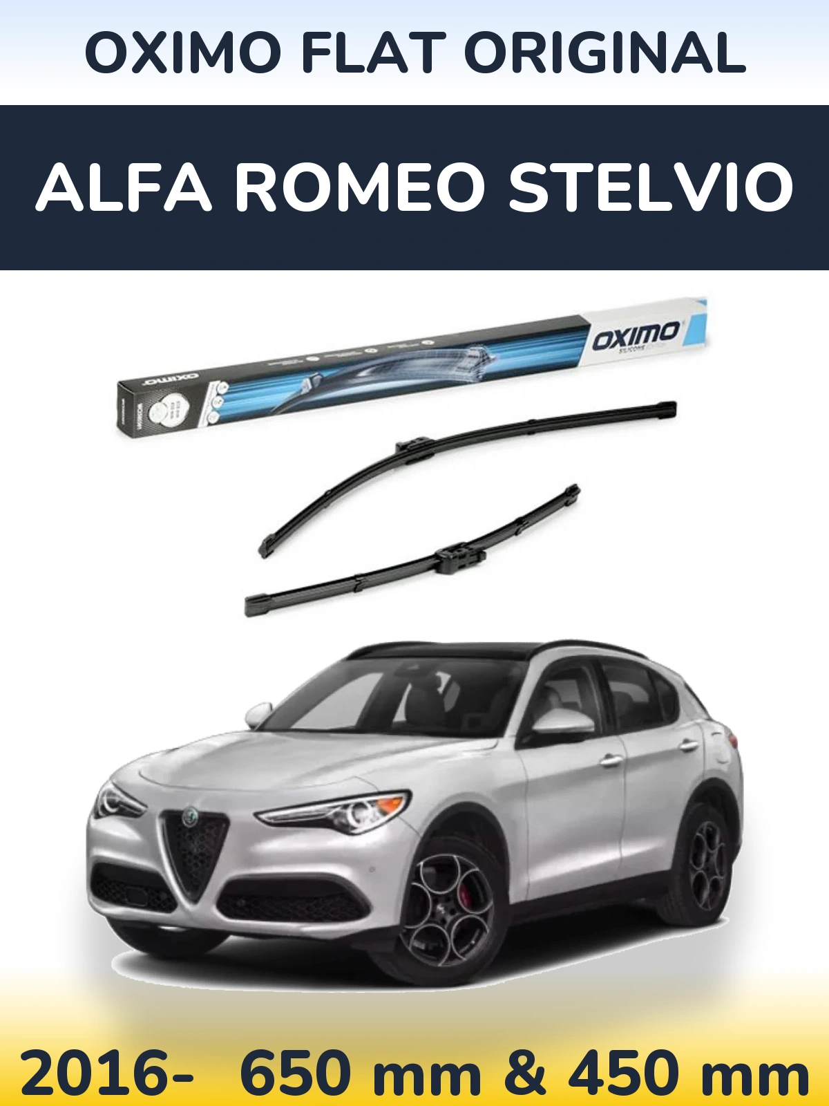Front wiper blade set Oximo Flat Original 650 & 450 mm for Alfa Romeo Stelvio 2016-2026