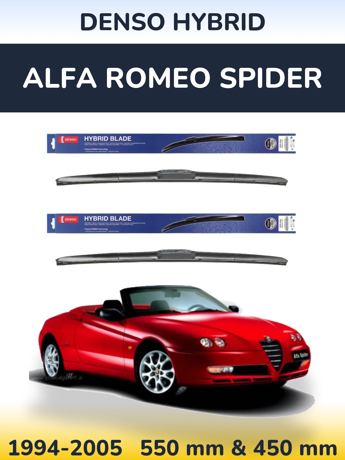 Front wiper blade set Denso Hybrid 550 & 450 mm for Alfa Romeo Spider 1994-2005