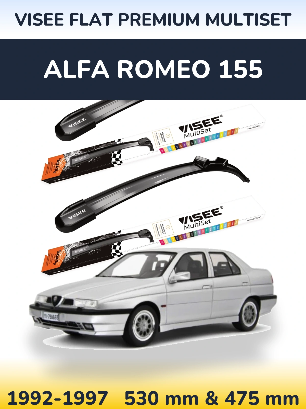 Front wiper blade set VISEE FLAT PREMIUM MultiSet 530 & 475 mm for Alfa Romeo 155 1992-1997