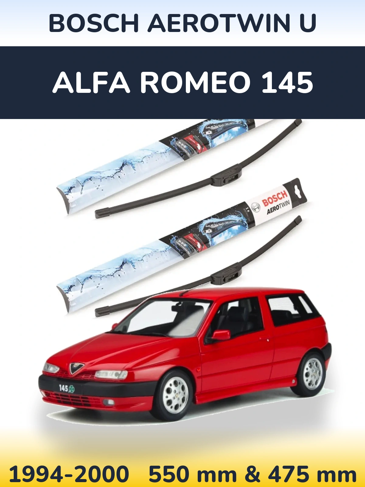 Front wiper blade set BOSCH AeroTwin U 550 & 475 mm for Alfa Romeo 145 1994-2000