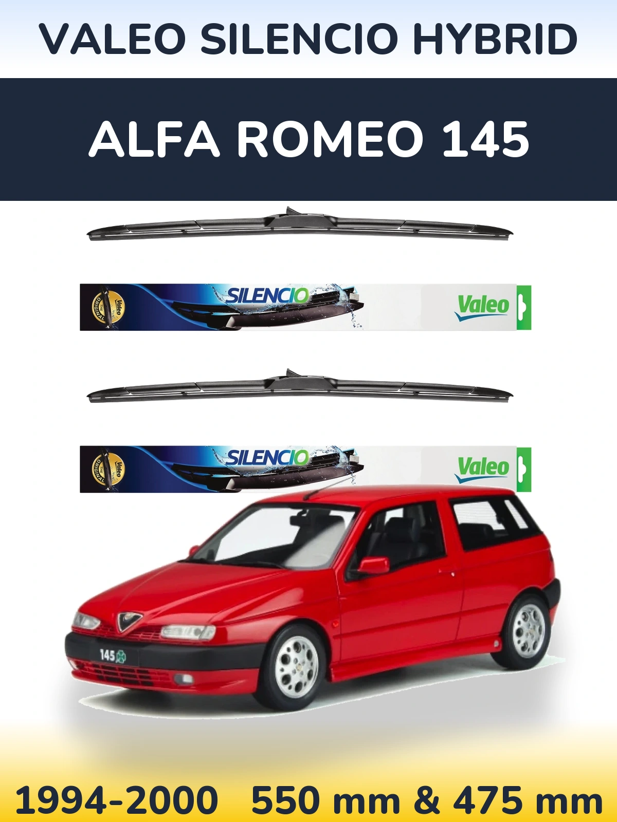 Комплект передніх щіток Valeo Silencio Hybrid 550 & 475 мм для Alfa Romeo 145 1994-2000
