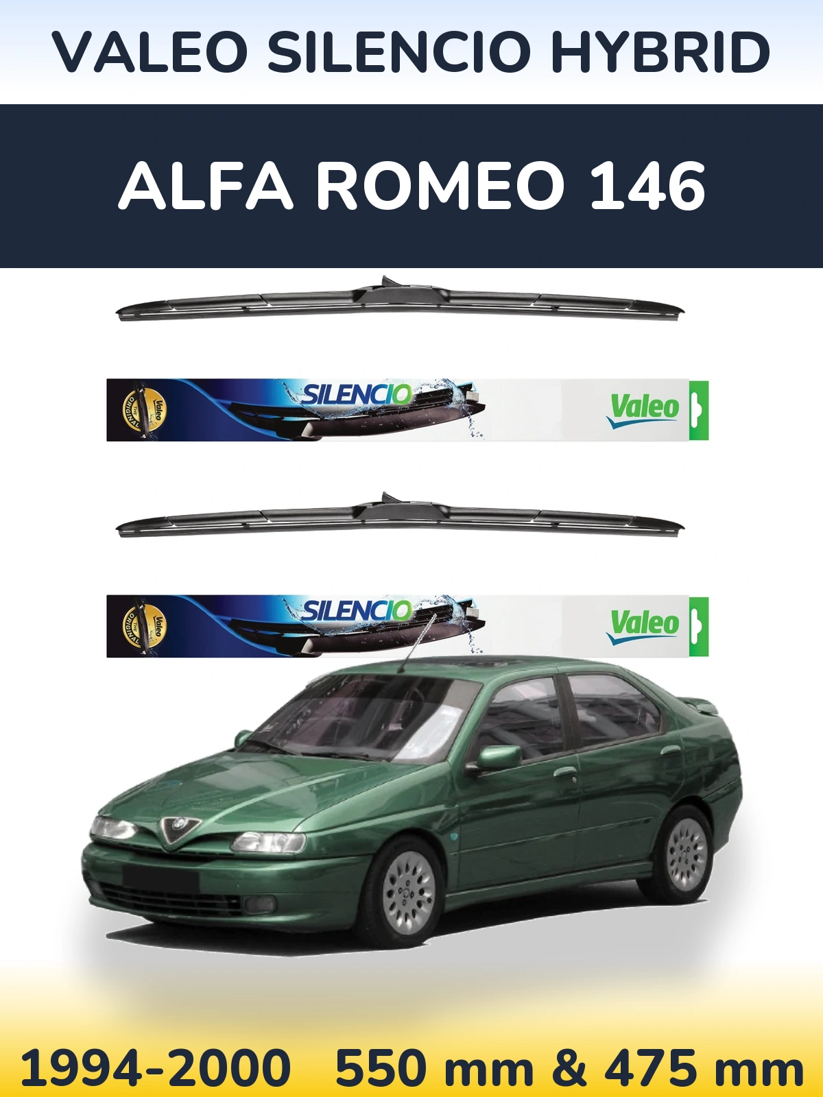 Комплект передніх щіток Valeo Silencio Hybrid 550 & 475 мм для Alfa Romeo 146 1994-2000