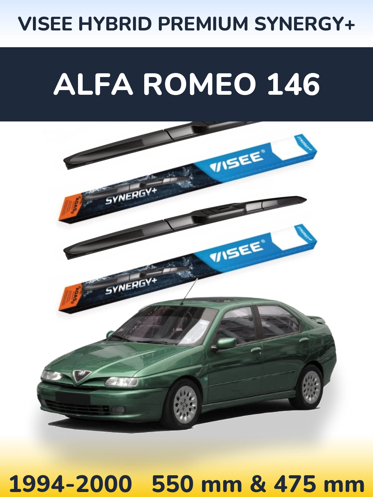 Front wiper blade set VISEE HYBRID PREMIUM SYNERGY+ 550 & 475 mm for Alfa Romeo 146 1994-2000